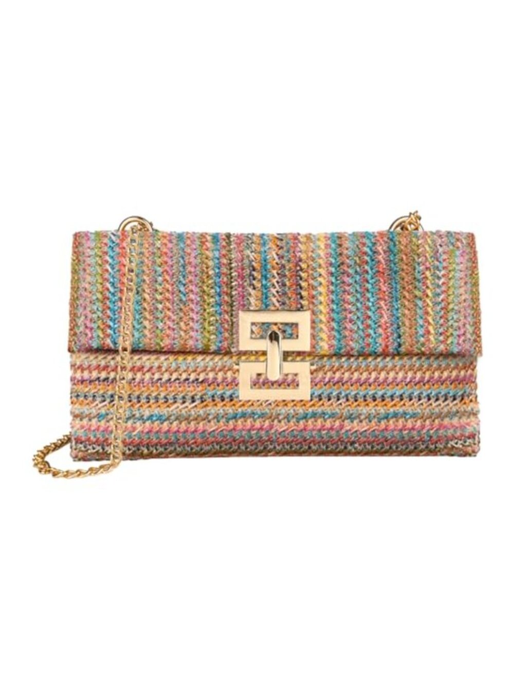 Straw Woven Clutch Purse with Chain Crossbody Shoulder Beach Bag